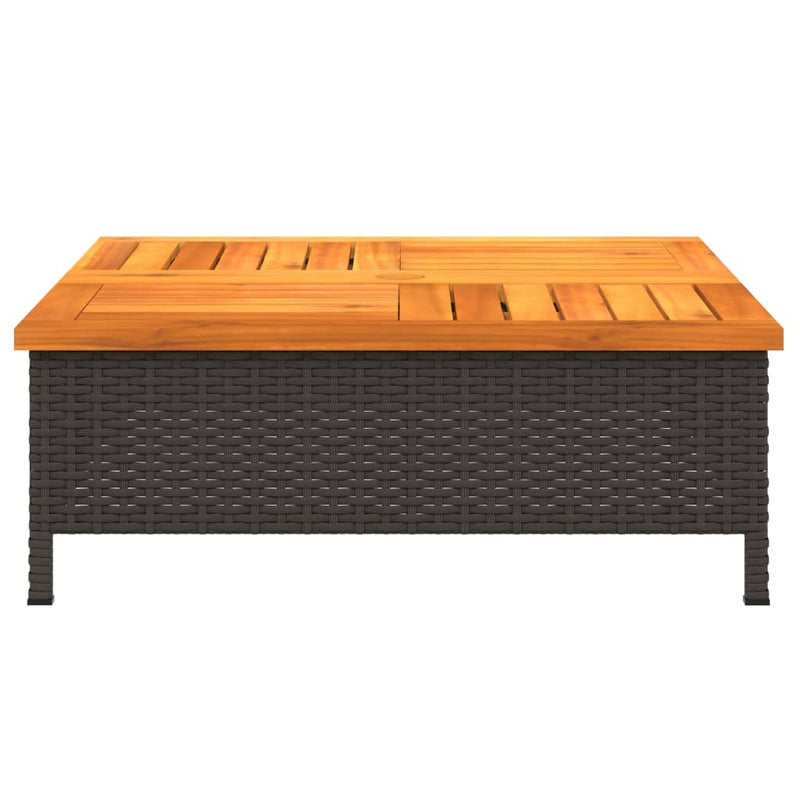 Garden Table Black 70x70x25  cm Rattan and Acacia Wood