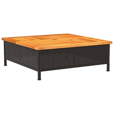 Garden Table Black 70x70x25  cm Rattan and Acacia Wood