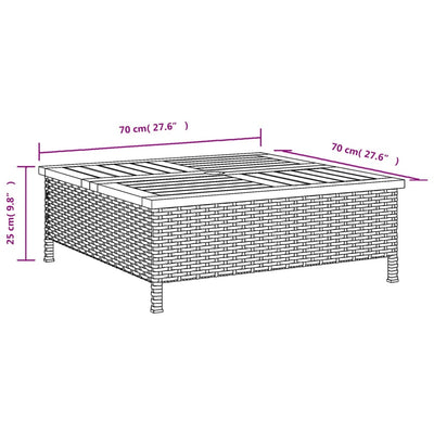 Garden Table Black 70x70x25  cm Rattan and Acacia Wood