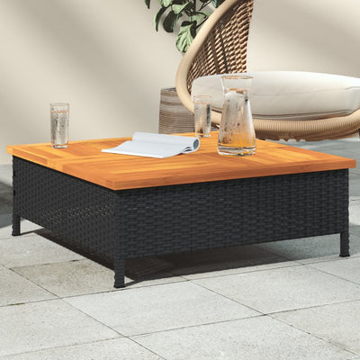 Garden Table Black 70x70x25  cm Rattan and Acacia Wood