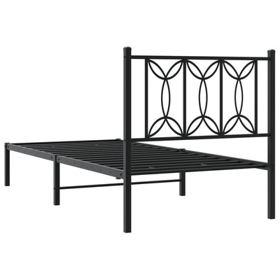 Metal Bed Frame without Mattress with Headboard Black 90x190 cm