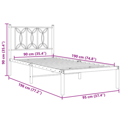 Metal Bed Frame without Mattress with Headboard Black 90x190 cm