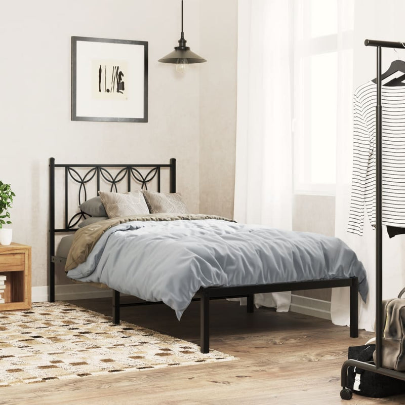 Metal Bed Frame without Mattress with Headboard Black 90x190 cm