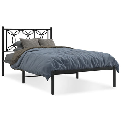 Metal Bed Frame without Mattress with Headboard Black 107x203 cm King Single