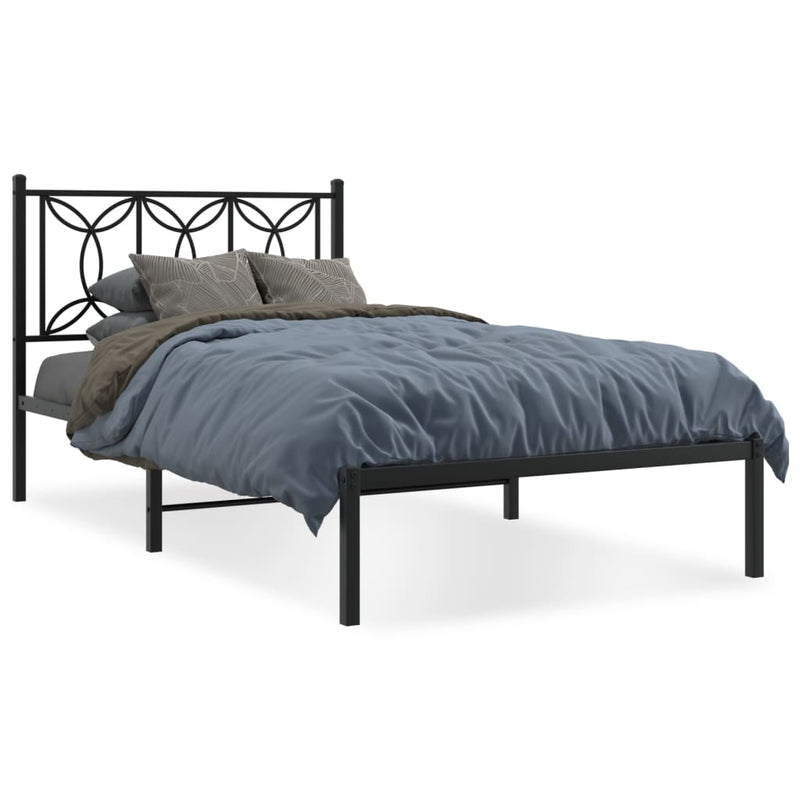 Metal Bed Frame without Mattress with Headboard Black 107x203 cm King Single