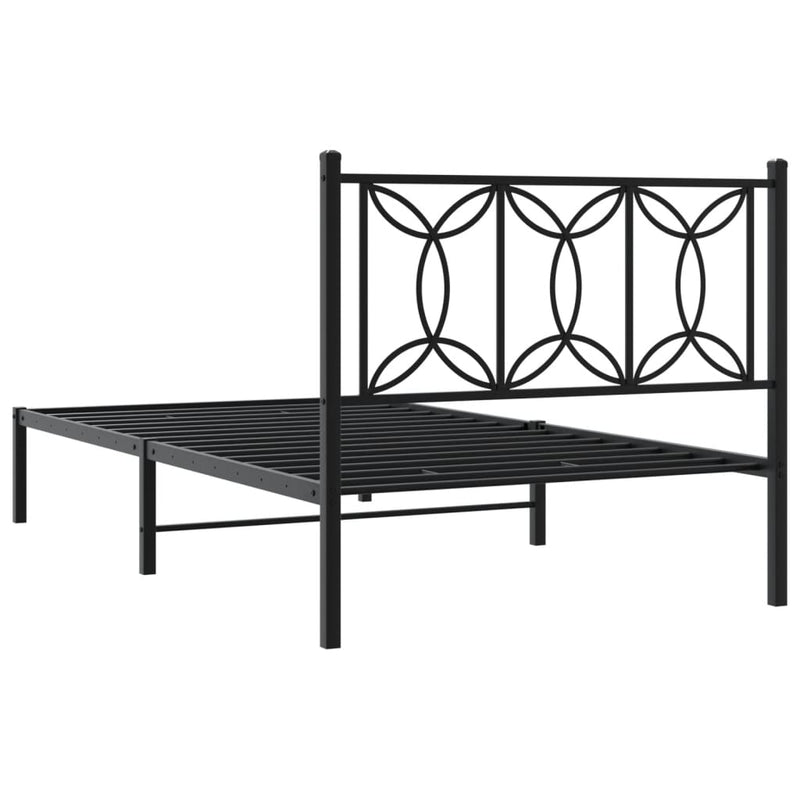 Metal Bed Frame without Mattress with Headboard Black 107x203 cm King Single