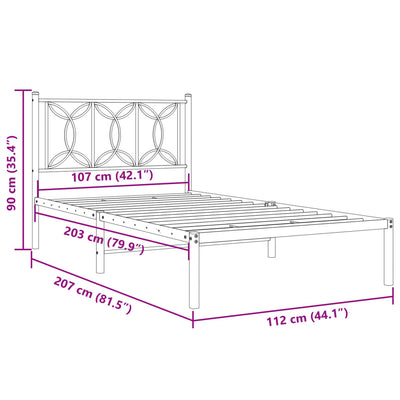 Metal Bed Frame without Mattress with Headboard Black 107x203 cm King Single