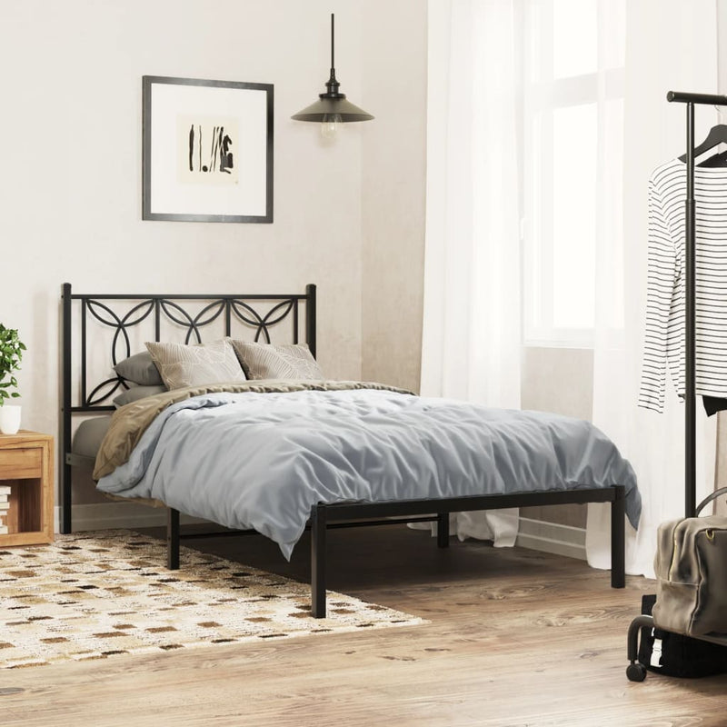 Metal Bed Frame without Mattress with Headboard Black 107x203 cm King Single