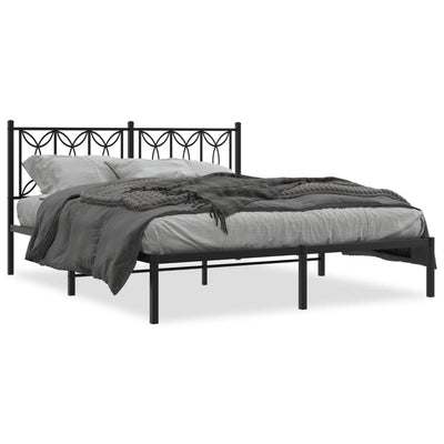 Metal Bed Frame without Mattress with Headboard Black 150x200 cm