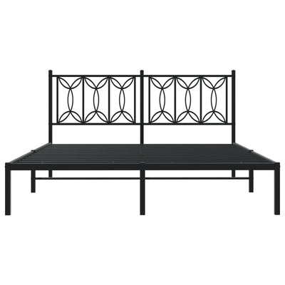 Metal Bed Frame without Mattress with Headboard Black 150x200 cm