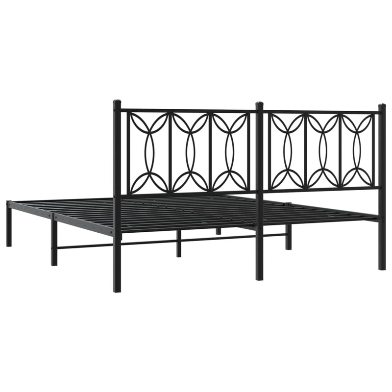 Metal Bed Frame without Mattress with Headboard Black 150x200 cm