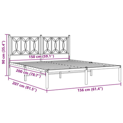 Metal Bed Frame without Mattress with Headboard Black 150x200 cm