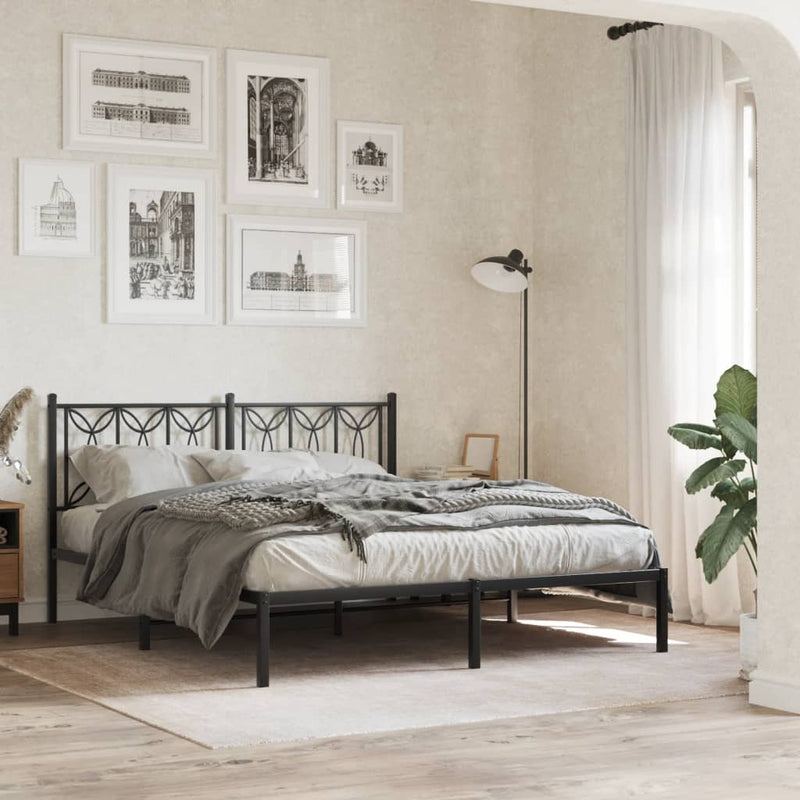 Metal Bed Frame without Mattress with Headboard Black 150x200 cm