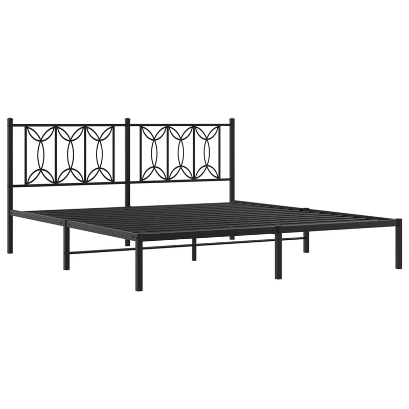 Metal Bed Frame without Mattress with Headboard Black 183x203 cm King