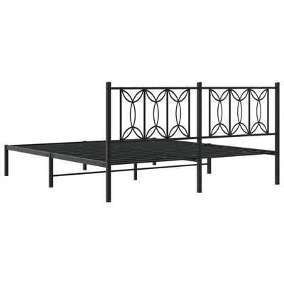 Metal Bed Frame without Mattress with Headboard Black 183x203 cm King