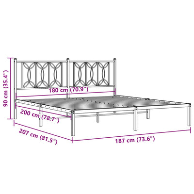 Metal Bed Frame without Mattress with Headboard Black 183x203 cm King