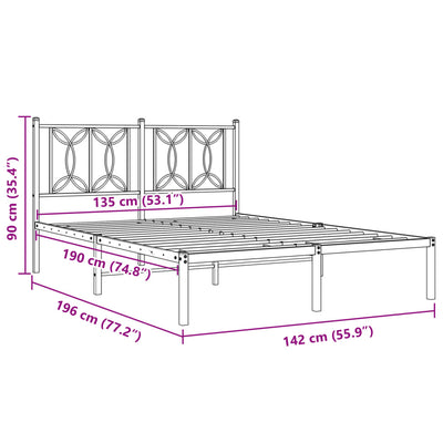 Metal Bed Frame without Mattress with Headboard White 135x190 cm