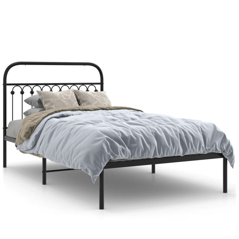 Metal Bed Frame without Mattress with Headboard Black 107x203 cm King Single