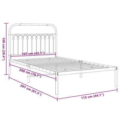 Metal Bed Frame without Mattress with Headboard Black 107x203 cm King Single