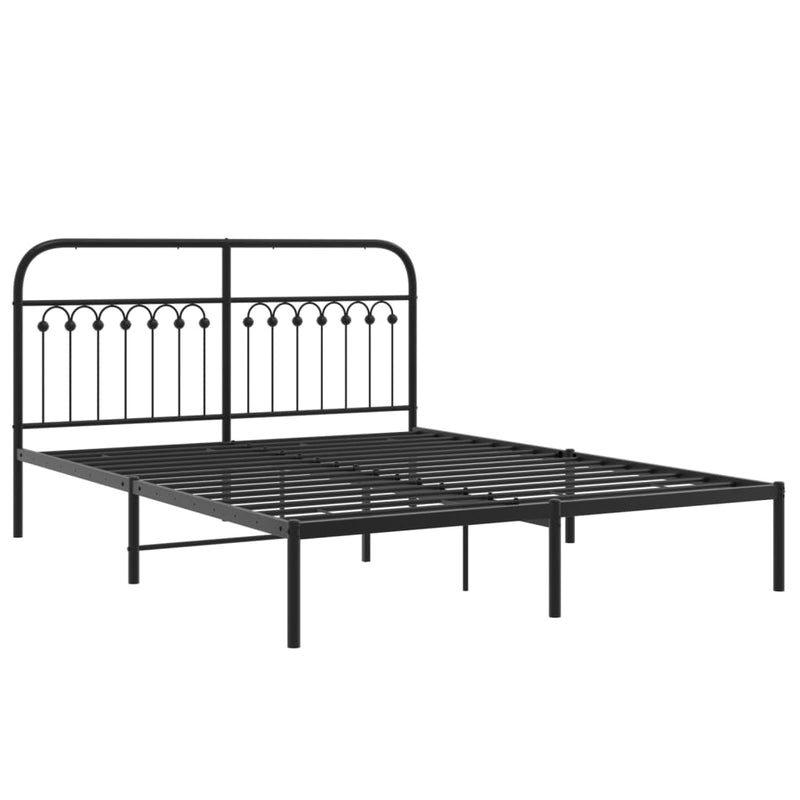 Metal Bed Frame without Mattress with Headboard Black 150x200 cm