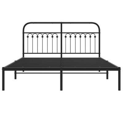 Metal Bed Frame without Mattress with Headboard Black 150x200 cm