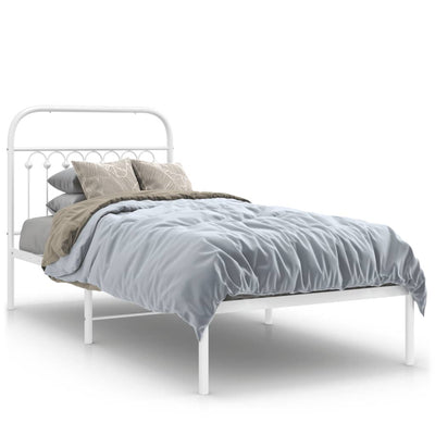 Metal Bed Frame without Mattress with Headboard White 90x190 cm