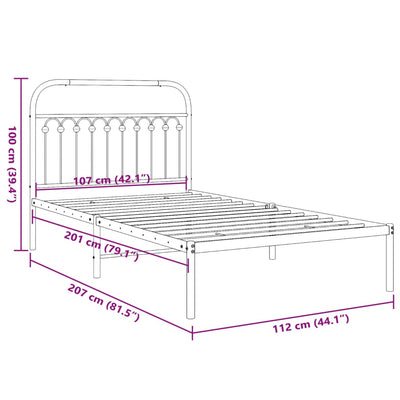 Metal Bed Frame with Headboard White 106x203 cm King Single Size