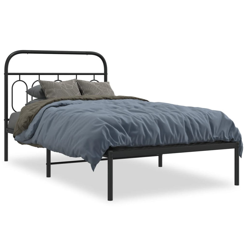 Metal Bed Frame without Mattress with Headboard Black 107x203 cm King Single