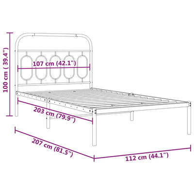 Metal Bed Frame without Mattress with Headboard Black 107x203 cm King Single