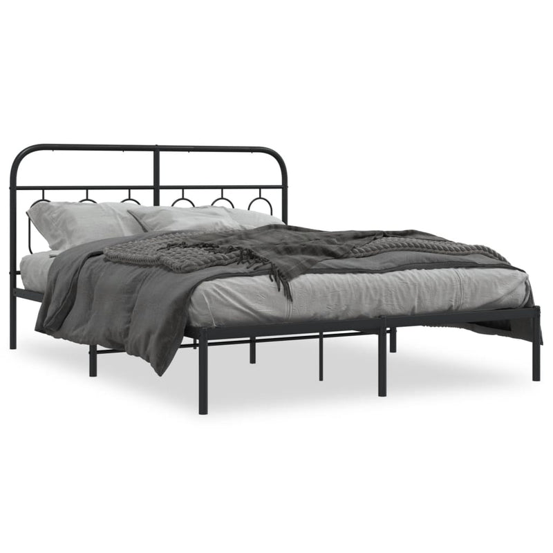 Metal Bed Frame without Mattress with Headboard Black 150x200 cm