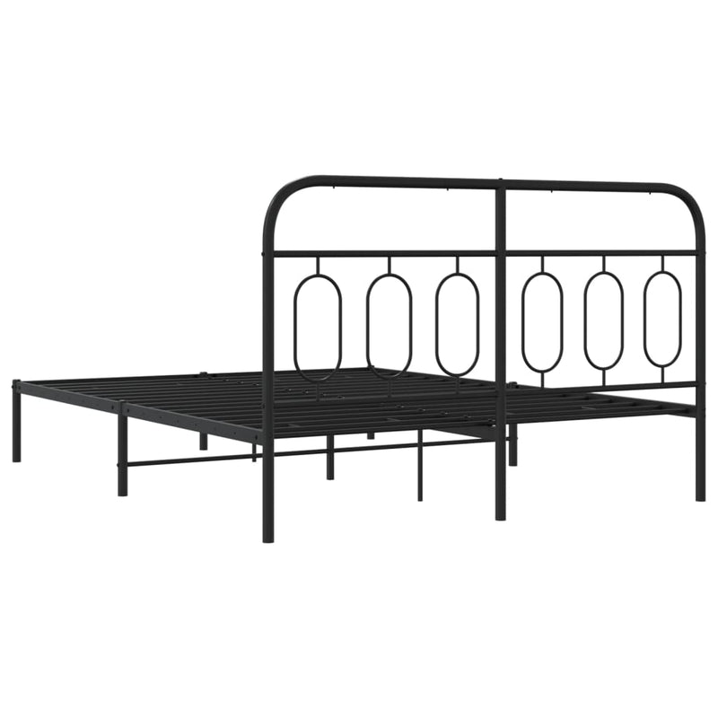 Metal Bed Frame without Mattress with Headboard Black 150x200 cm