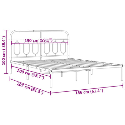 Metal Bed Frame without Mattress with Headboard Black 150x200 cm