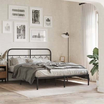 Metal Bed Frame without Mattress with Headboard Black 150x200 cm