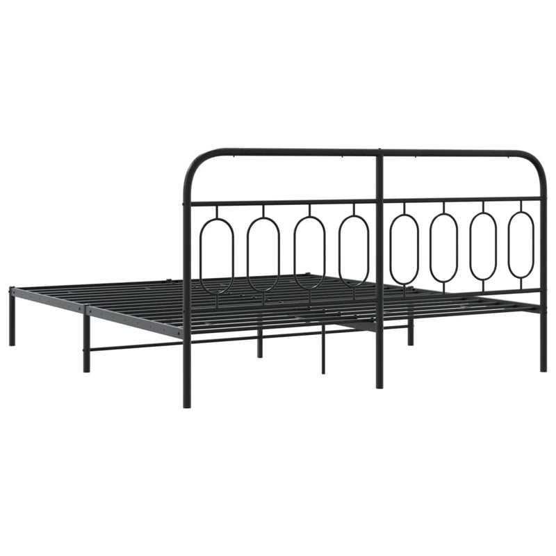 Metal Bed Frame without Mattress with Headboard Black 183x203 cm King