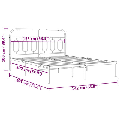 Metal Bed Frame without Mattress with Headboard White 135x190 cm