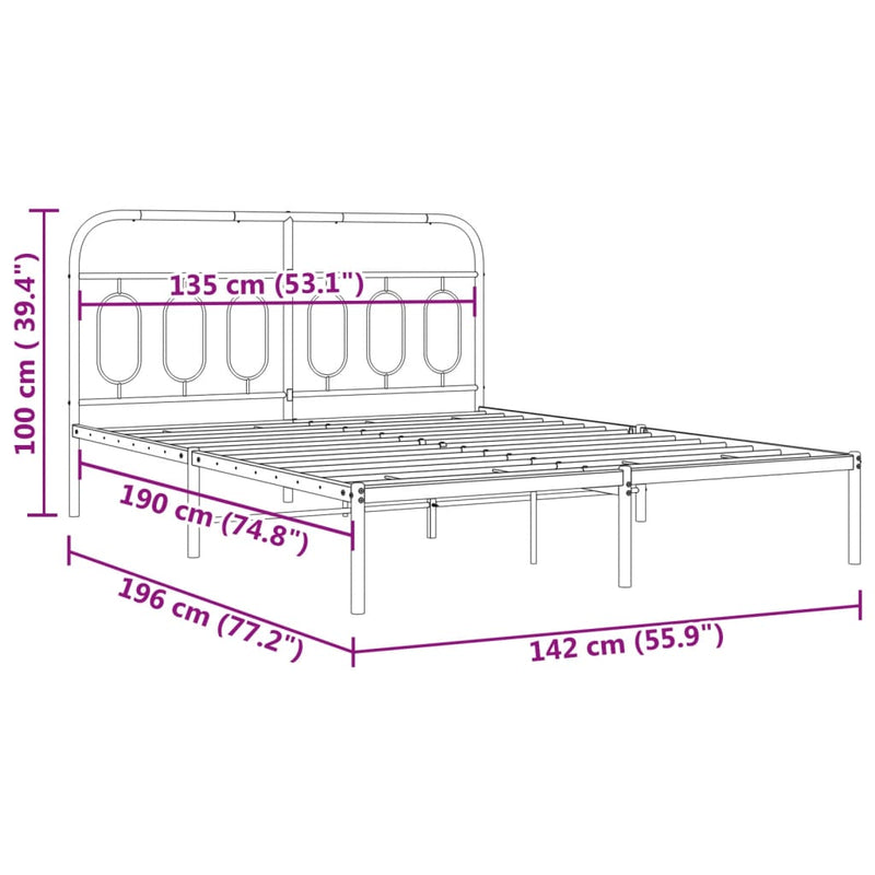 Metal Bed Frame without Mattress with Headboard White 135x190 cm