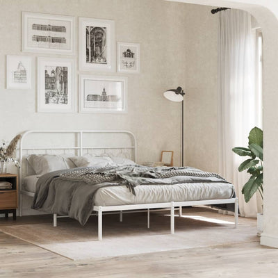 Metal Bed Frame without Mattress with Headboard White 135x190 cm