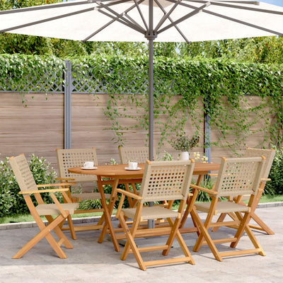 7 Piece Garden Dining Set Beige Poly Rattan and Solid Wood