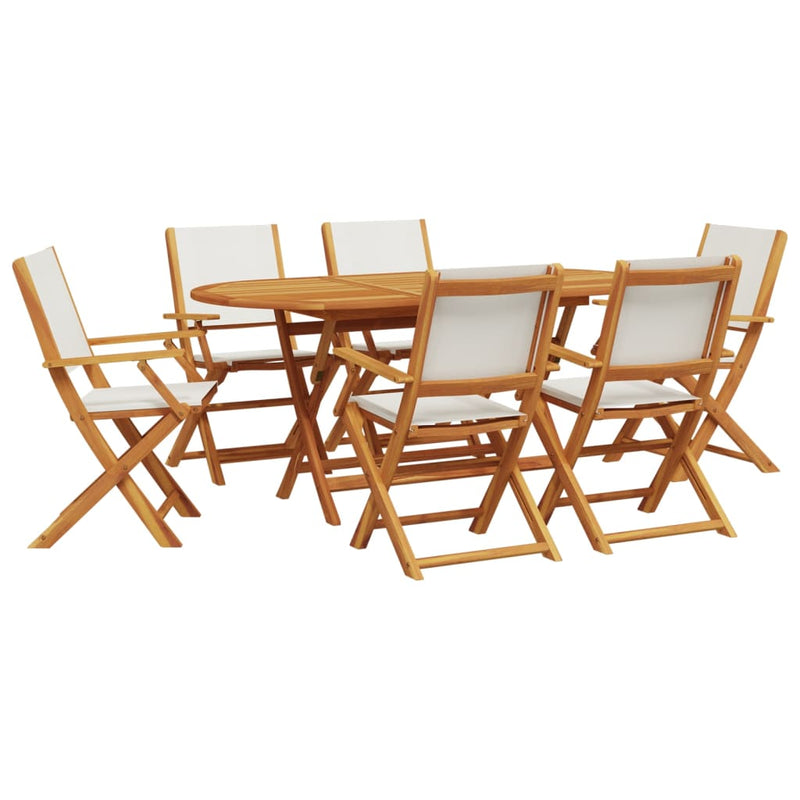 7 Piece Garden Dining Set Cream White Fabric and Solid Wood