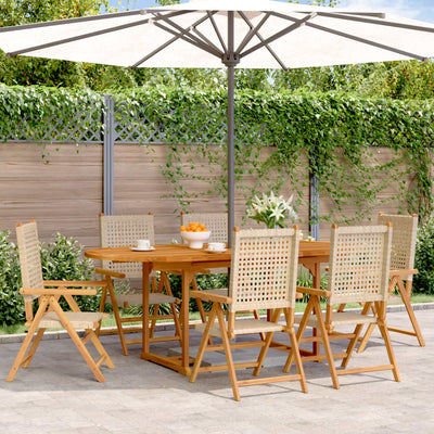 7 Piece Garden Dining Set Beige Poly Rattan and Solid Wood