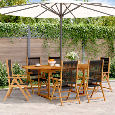 7 Piece Garden Dining Set Black Polypropylene and Solid Wood