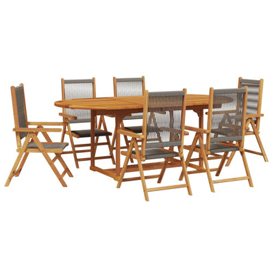 7 Piece Garden Dining Set Grey Polypropylene and Solid Wood