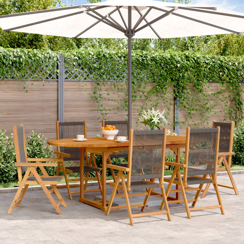 7 Piece Garden Dining Set Grey Polypropylene and Solid Wood