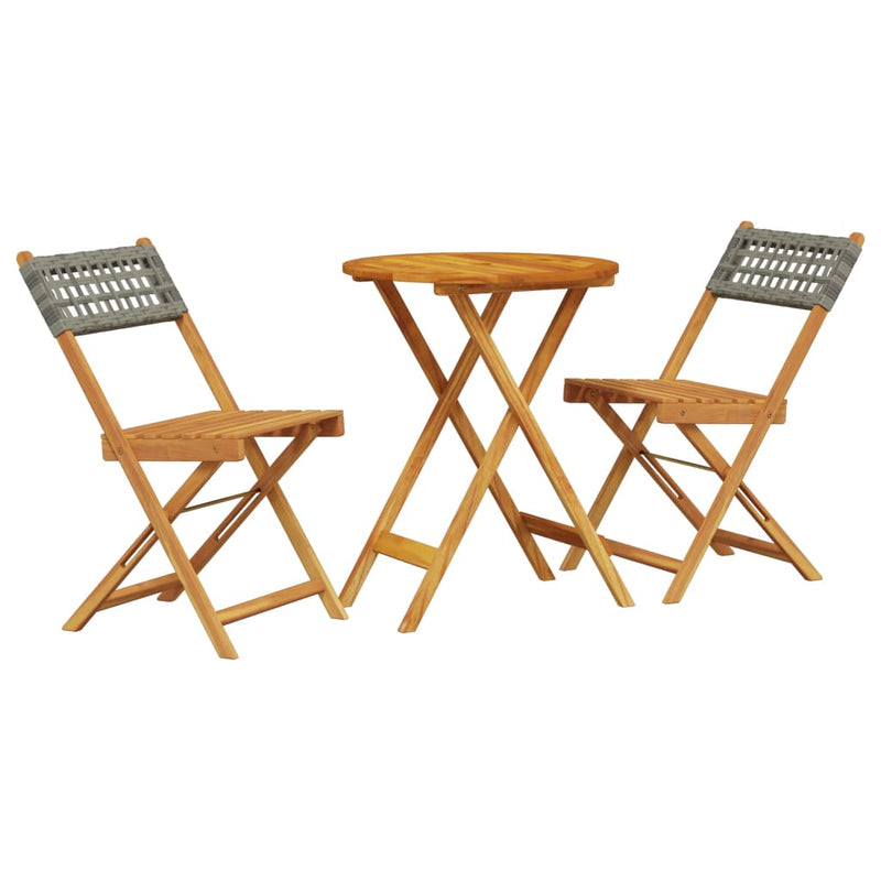 3 Piece Bistro Set Grey Poly Rattan and Solid Wood