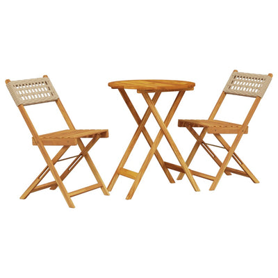 3 Piece Bistro Set Beige Poly Rattan and Solid Wood