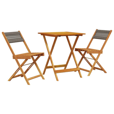 3 Piece Bistro Set Grey Polypropylene and Solid Wood