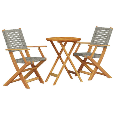 3 Piece Bistro Set Grey Poly Rattan and Solid Wood