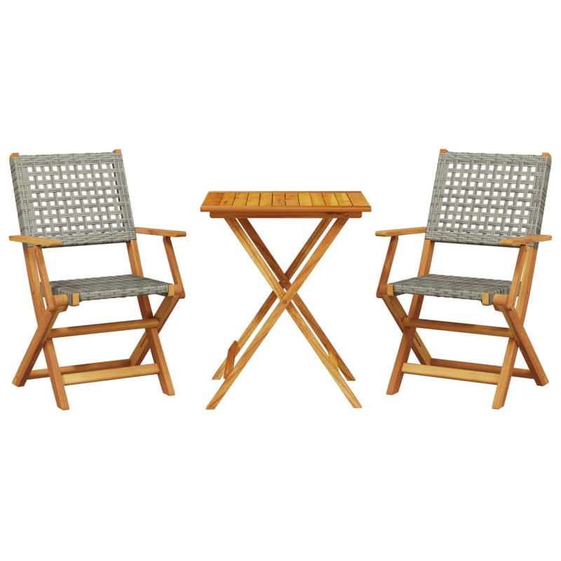 3 Piece Bistro Set Grey Poly Rattan and Solid Wood