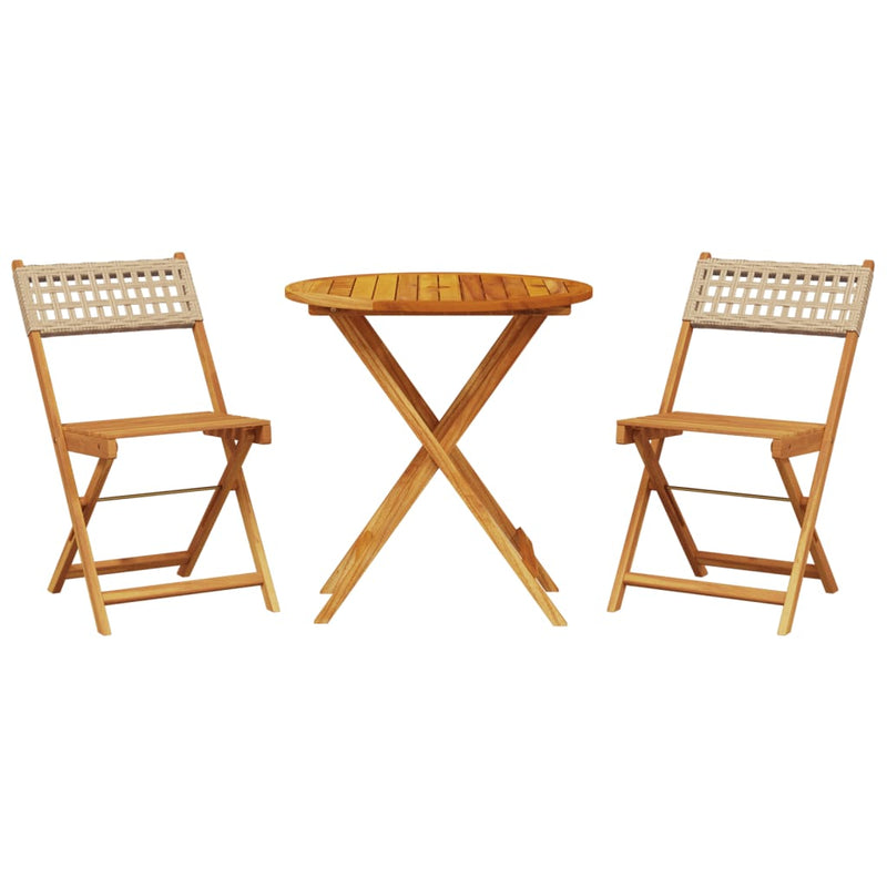 3 Piece Bistro Set Beige Poly Rattan and Solid Wood