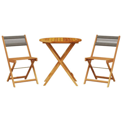 3 Piece Bistro Set Grey Polypropylene and Solid Wood